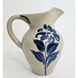 Williamsburg Pottery Factory Small Salt Glaze Stoneware Pitcher with Flower